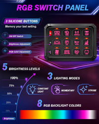 12-Gang Switch Panel With RGB And Remote Control Bluetooth App truck jeep sxs rzr can-am x3 speed utv