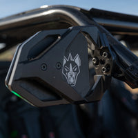 Cuero Race UTV Side Mirror mounted on a Can-Am Maverick X3 UTV roll cage