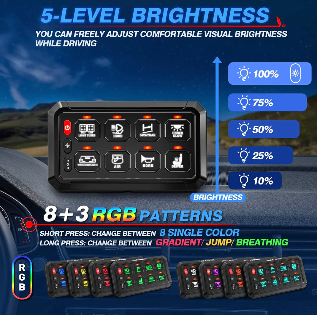 8-Gang Switch Panel With RGB And Remote Control Bluetooth App